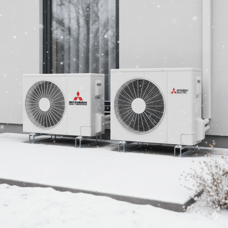 Mitsubishi heavy industries naast een mitsubishi electric buitendeel